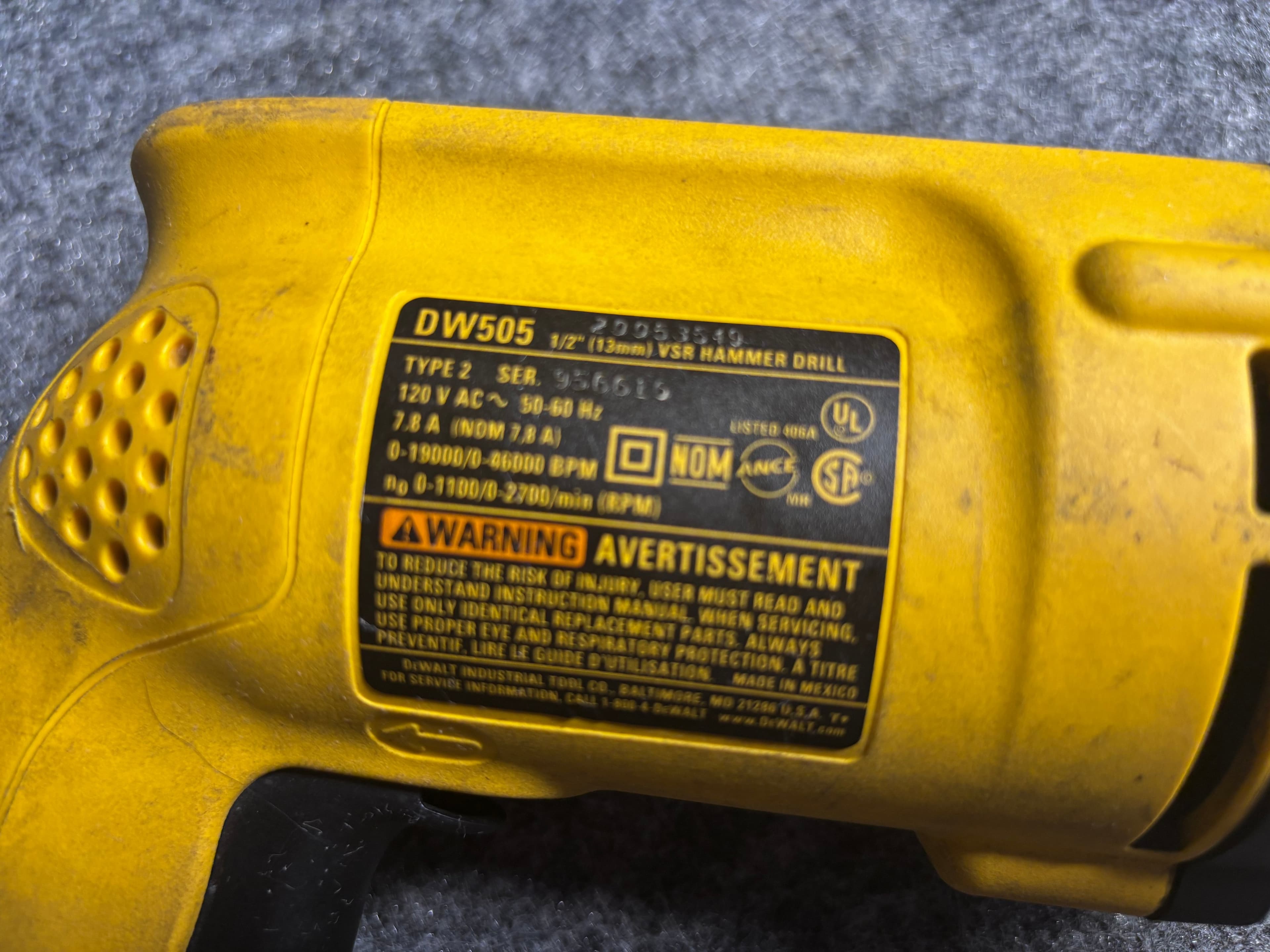 DeWalt DW505 1/2” Hammer Drill (Corded) with Case and Accessories - Thumbnail 3